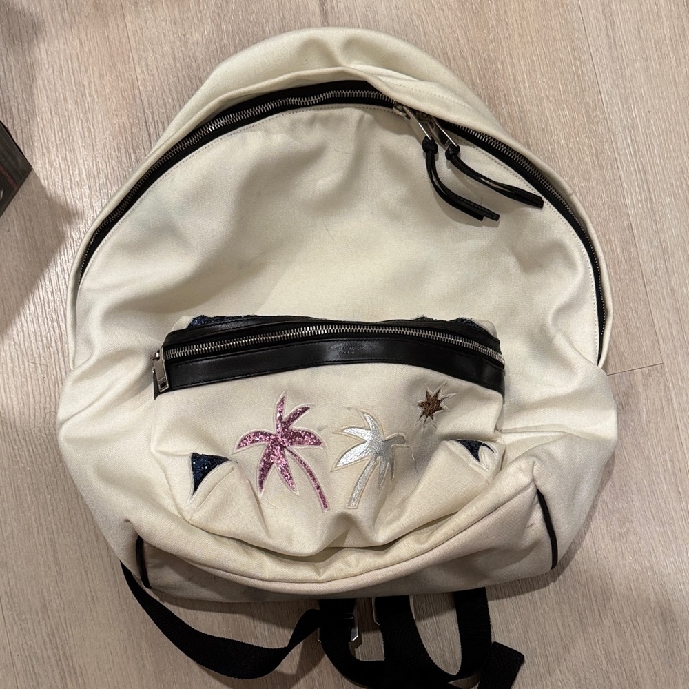 Saint Laurent Cream Backpack with Embroidered Design
